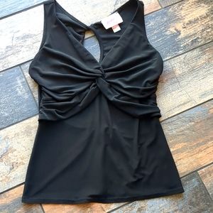Joseph Ribkoff Vintage 90's Sexy Black Twist Front Cropped Stretchy Tankini Sz 4